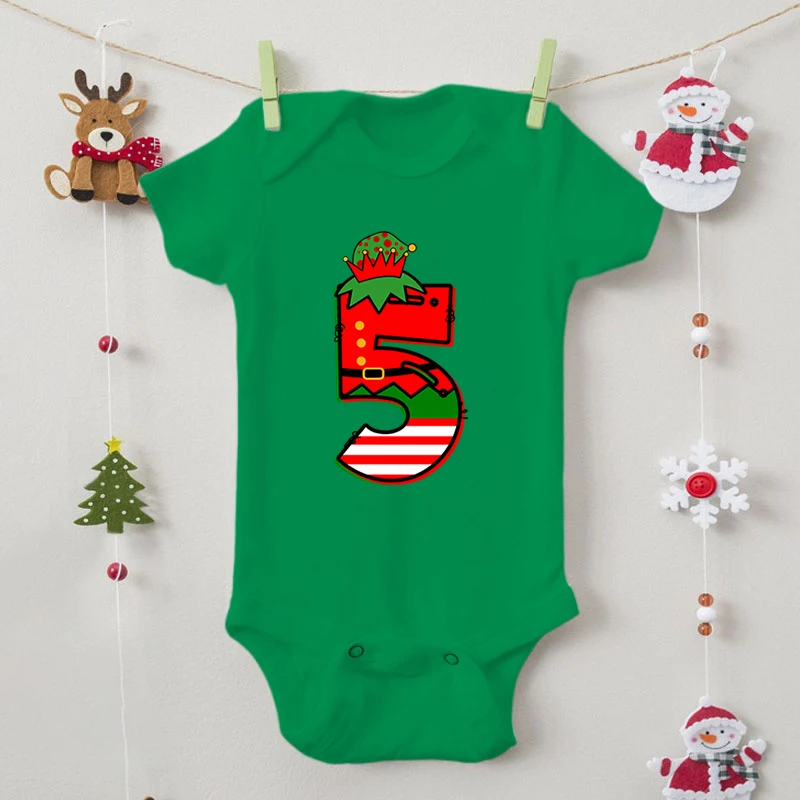 Kawaii Christmas Number 1-9 Birth Month Baby Bodysuits Cotton Short Sleeve Newborn Romper Xmas Gift Party Jumpsuits For Boy Girl