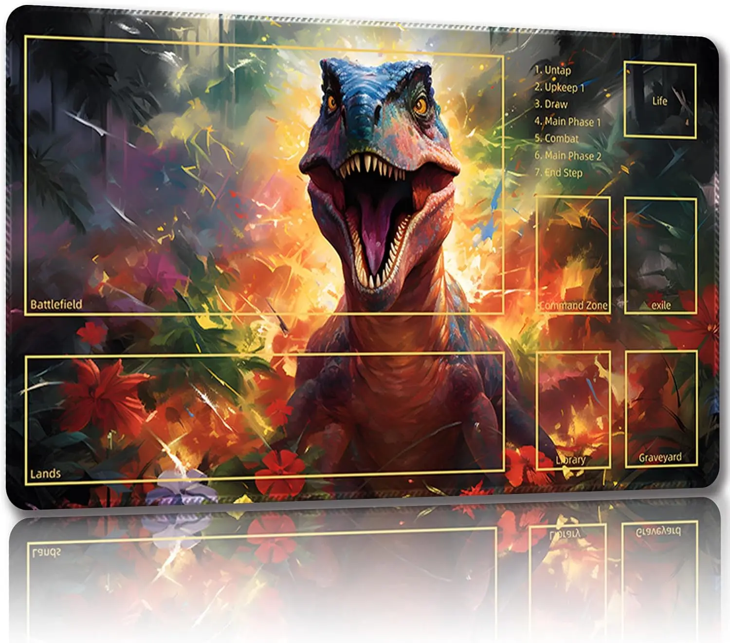

Playmat for MTG, with Free Storage Bags,Game Mat 24 x 14 inches, TCG and Board Game Mat for Cards,Mousepad Desk Mats (Dinosaur 5