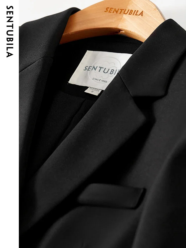 SENTUBILA Black Tailoring Blazer Women 2025 Elegant Notched Double Breasted Jacket New In Outerwears Woman Clothing 133X49854