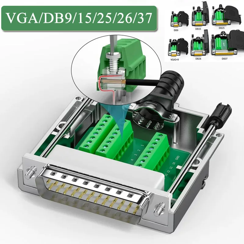 DB9 DB15 DB25 DB26 Breakout Connector 3+9 VGA  Solderless Male Female Plug 9Pin 15Pin 25Pin 26Pin 37Pin D-SUB RS232 Connector