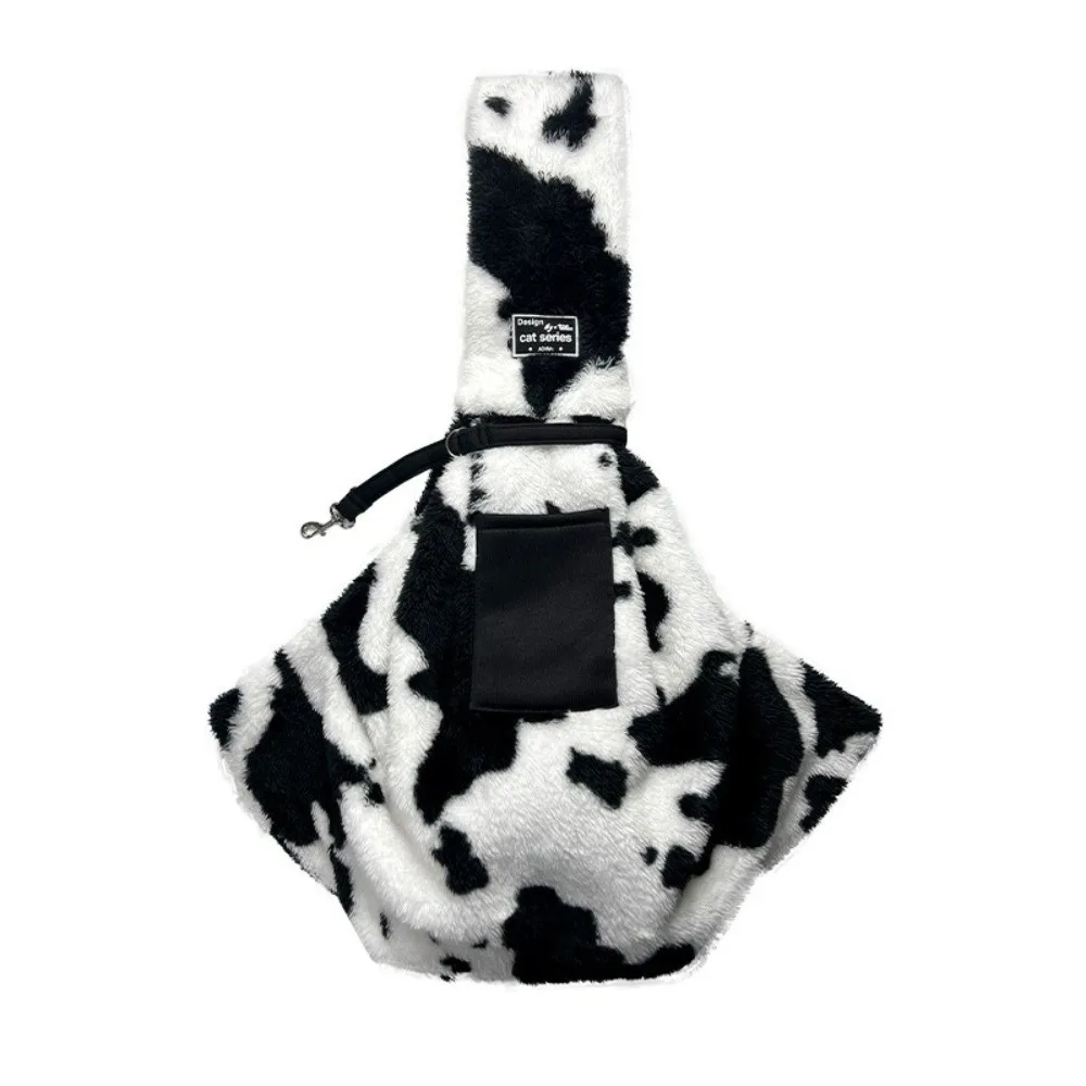 حقيبة حمل الحيوانات الأليفة المحمولة، حقيبة دافئة بنمط البقرة للحيوانات الأليفة في الهواء الطلق، حقيبة كتف مريحة للقطط والكلاب