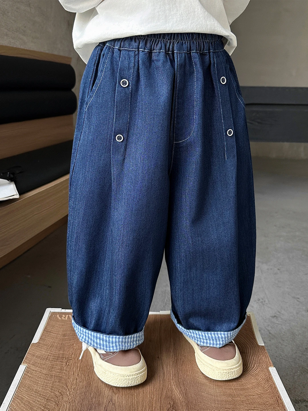 

Trendy Boys' Jeans Spring Autumn High Waist Cotton Denim High Fashion Knife Straight Leg Kids' Pants Korean Style