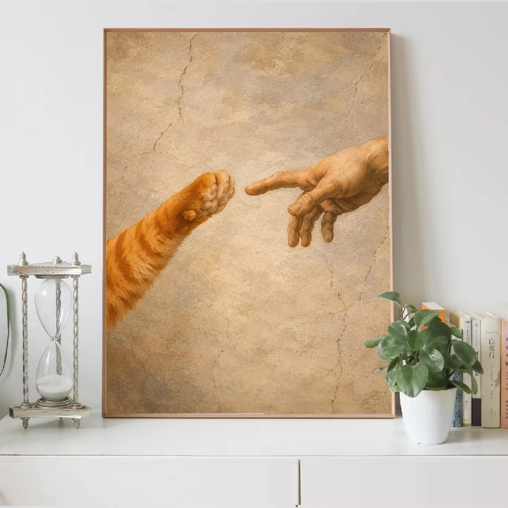 God Hand Katzen- und Hunde-Scherz-Canvas-Gemälde Katze leckt Fingerabdrücke Lustiges Tier-Wandbild Poster Bild Dekoration Wandgemälde Cuadros – Detail 7