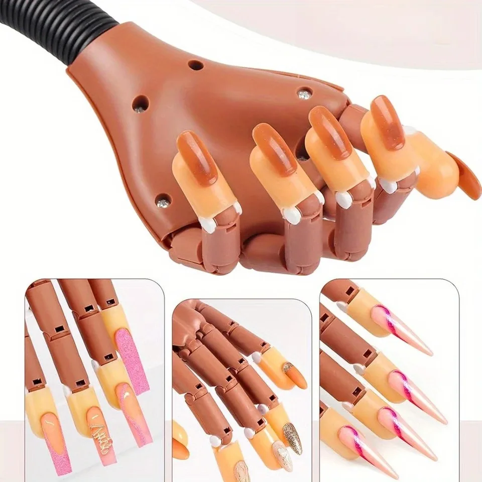 Set de 1 mano de manicura, modelo de mano artificial con 300 clips para puntas, soporte flexible para practicar esmaltado, cuidado y decoración 5