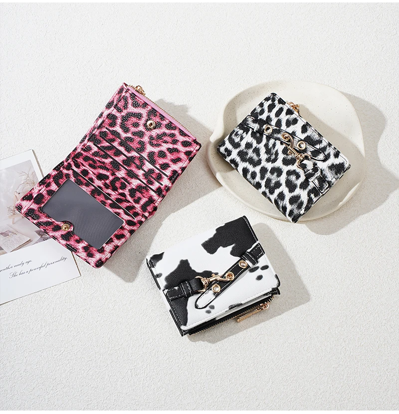 Baellerry Women's Leopard Short Wallets Pu Leather Wallets Vintage Female Coin Purse Large Capacity Hand Bag Card Holder