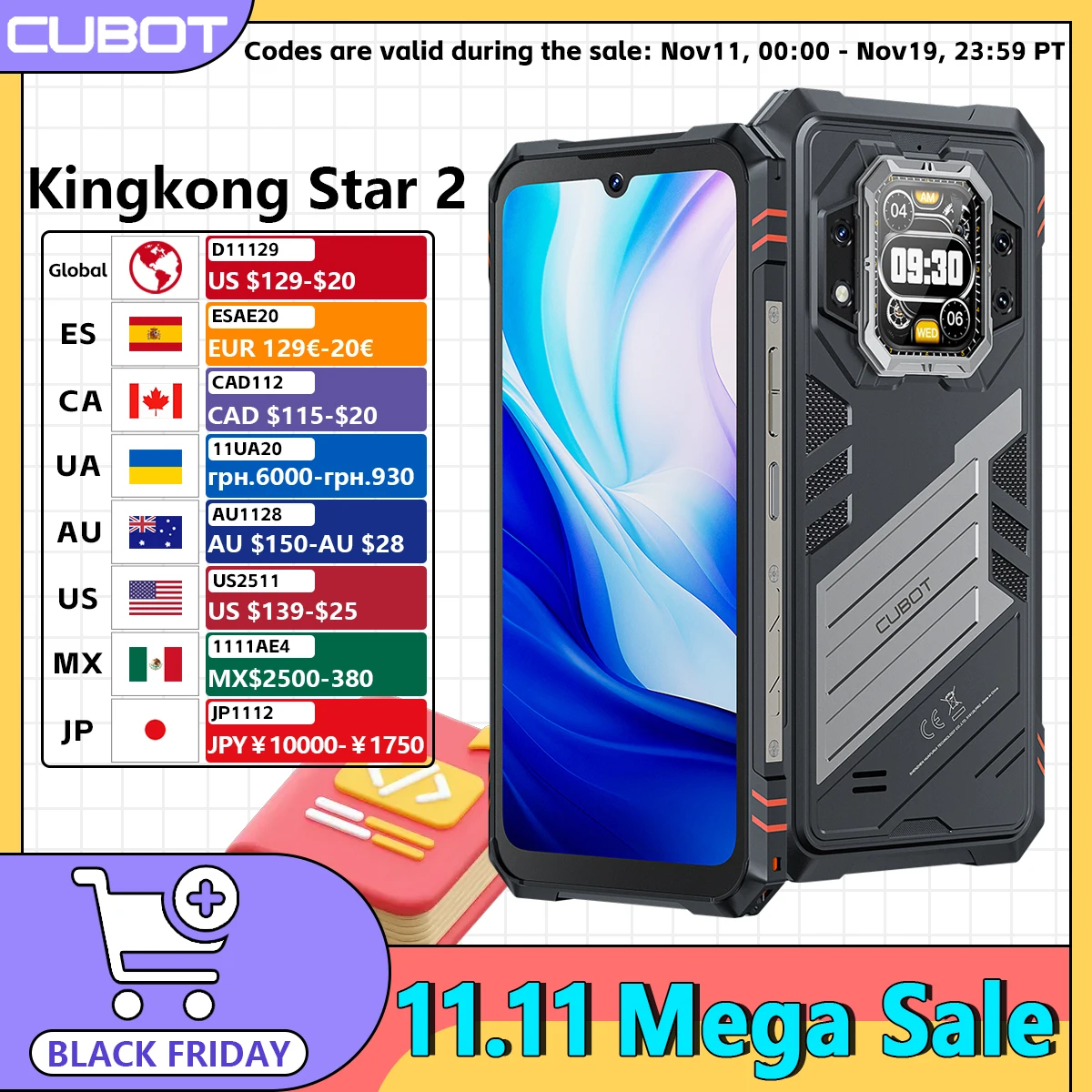 Cubot KingKong Star 2, Ultra-Slim Rugged Smartphone 5G, 4nm MTK D8200, 24GB RAM(12+12GB)+256GB ROM,6.72-inch 144Hz Large Display