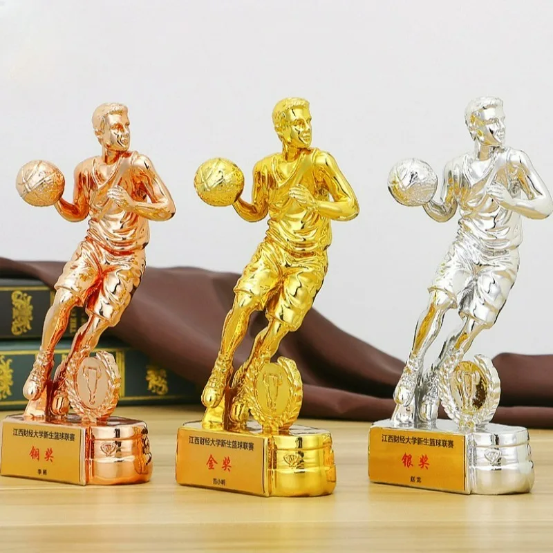 New Basketball Trophy Resin Gold Plated Basketball Games Trophy Best Player Award Can Be Printed