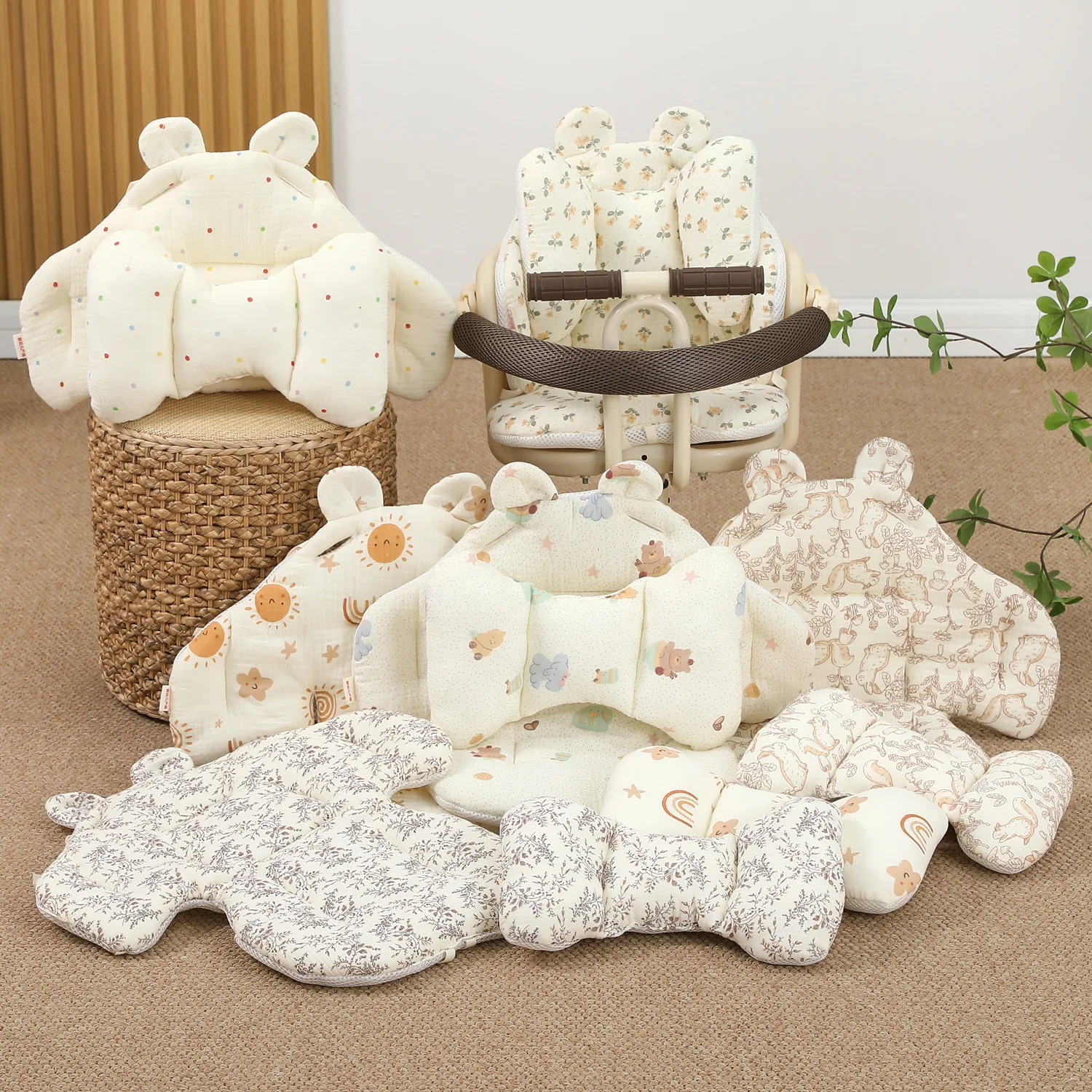 Cartoon Bear Baby Stroller Seat Cushion Cotton Soft Newborn Car Seat Pad Infant Pushchair Mattress Mat Kid Pram Accessories