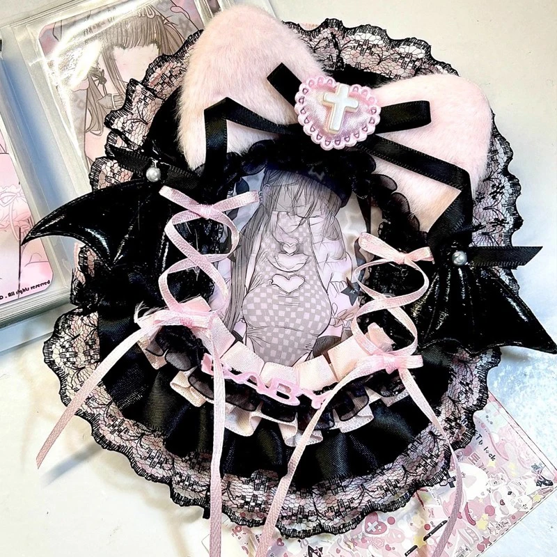Cross Plush Cat Ear Bat Wing Lace Photocard Display Card Holder Lolita Bow 3 Inch KPOP Photocard Decor Border Macaron Color Polaroid Photo Frame Idol Collection Itabag Decor Ornament photocard topper image 5