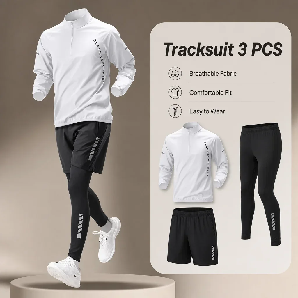 New 3 PCS Outdoor Men's Quick Dry Combo Fitness Running Set, Jogging Pants Workout Sportswear