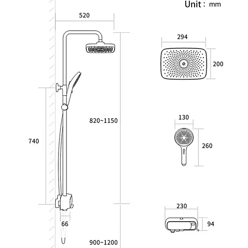 Bathroom Shower System Set Multifunctional Piano Keys Intelligent Temperature Digital Display Household Pressurize Shower Set
