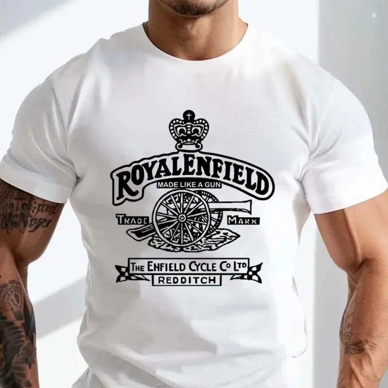 Retro Classic Royal Enfield Motorrad Gun Logo Premium Radfahrer-T-Shirt Street Style Herren-T-Shirt mit bedrucktem Muster