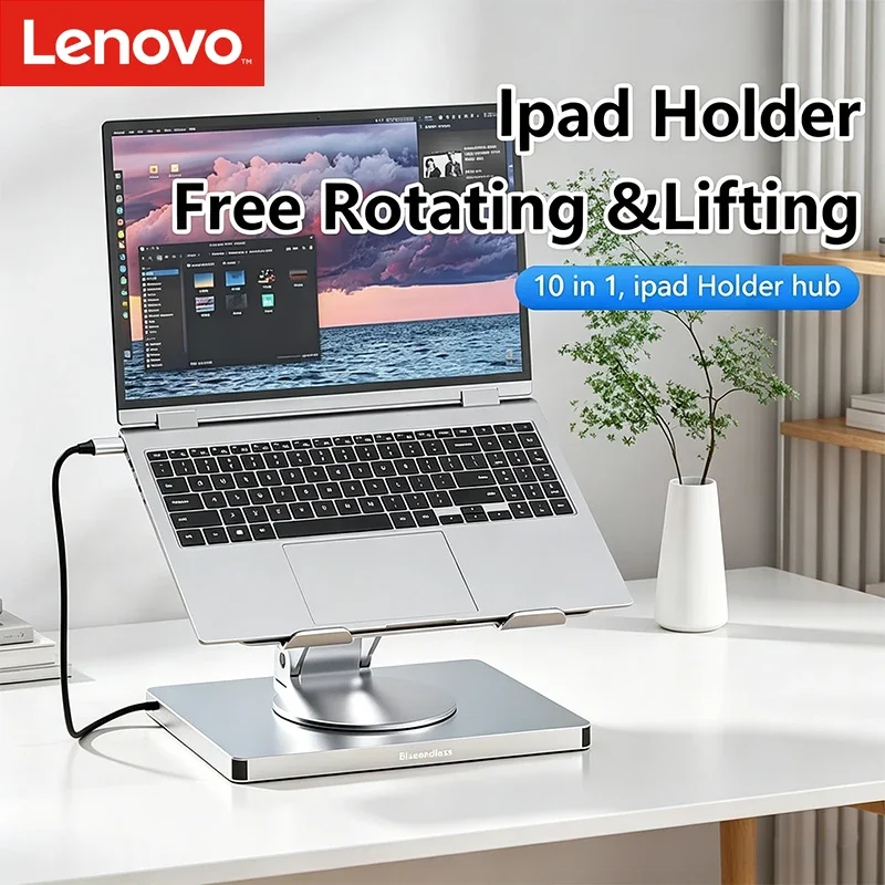 

Lenovo Aluminum Ipad Holder 10 in 1 Docking C Hub 4K 60Hz Type C Adapter USB3.0 5Gbps 100W PD Charger For Laptop Desktop