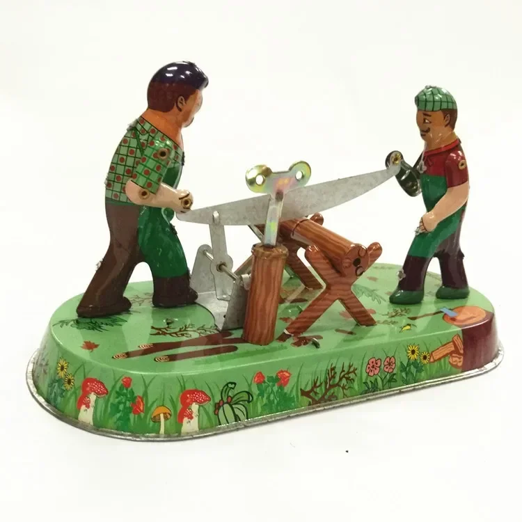 [Lustig] Erwachsene Sammlung Retro Aufziehspielzeug Metall Zinn Säge Holzbearbeitung Sabre Mann Mechanische Uhrwerk Spielzeugfiguren Modell Kinder Geschenk