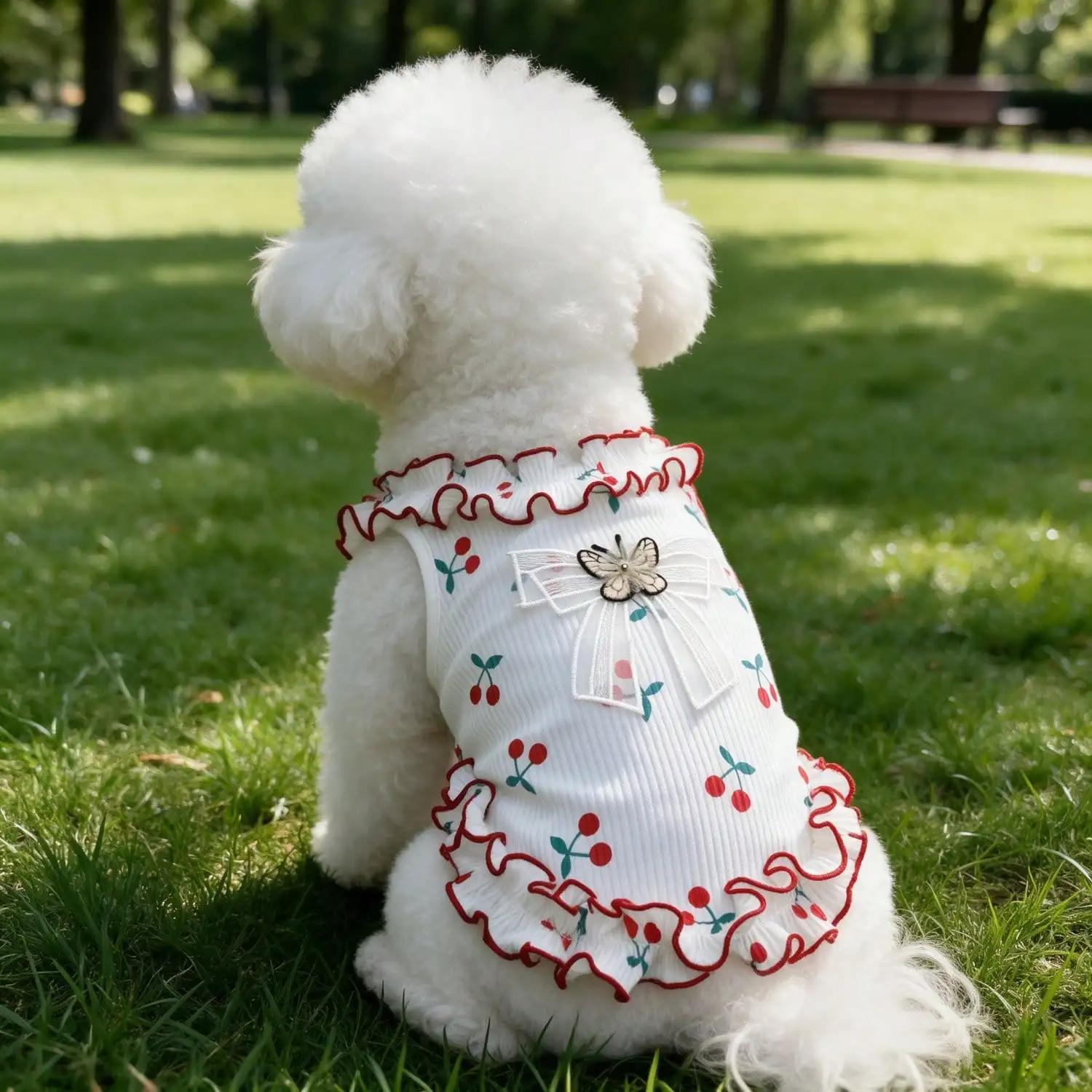 1PC Mesh Bow Butterfly Decor Ruffle Pet Tank Top Summer Sleeveless Vest for Small Dog