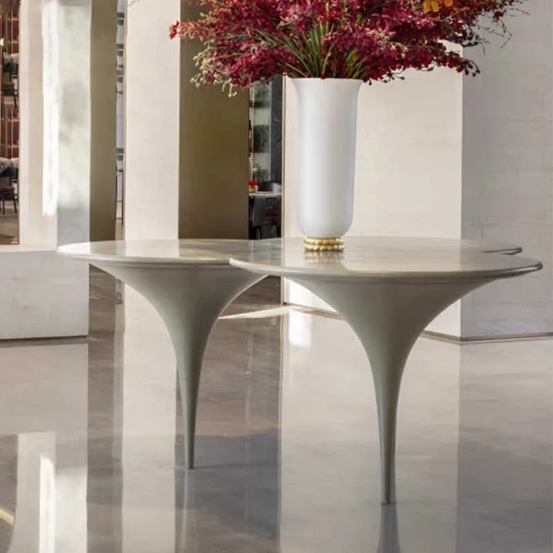 Creative triangle wabi-sabi wind fiberglass special-shaped three-leaf dining table