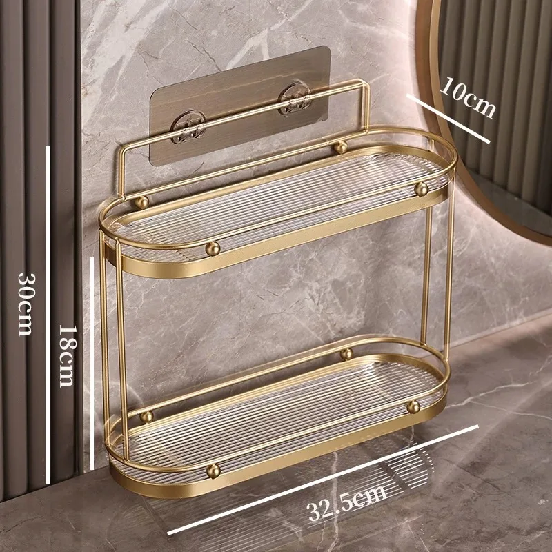 Bathroom Acrylic Shelves Wall Mounted Punch-Free Golden Rack Toilet Washstand Toilet Cosmetic Towel Storage Shelf Accessories