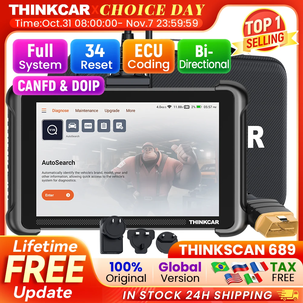 

THINKCAR THINKSCAN 689 Car Diagnostic Tools CANFD DOIP Bi-directional ECU Coding 34 Resets Life Free Obd2 Scanner Key Programing