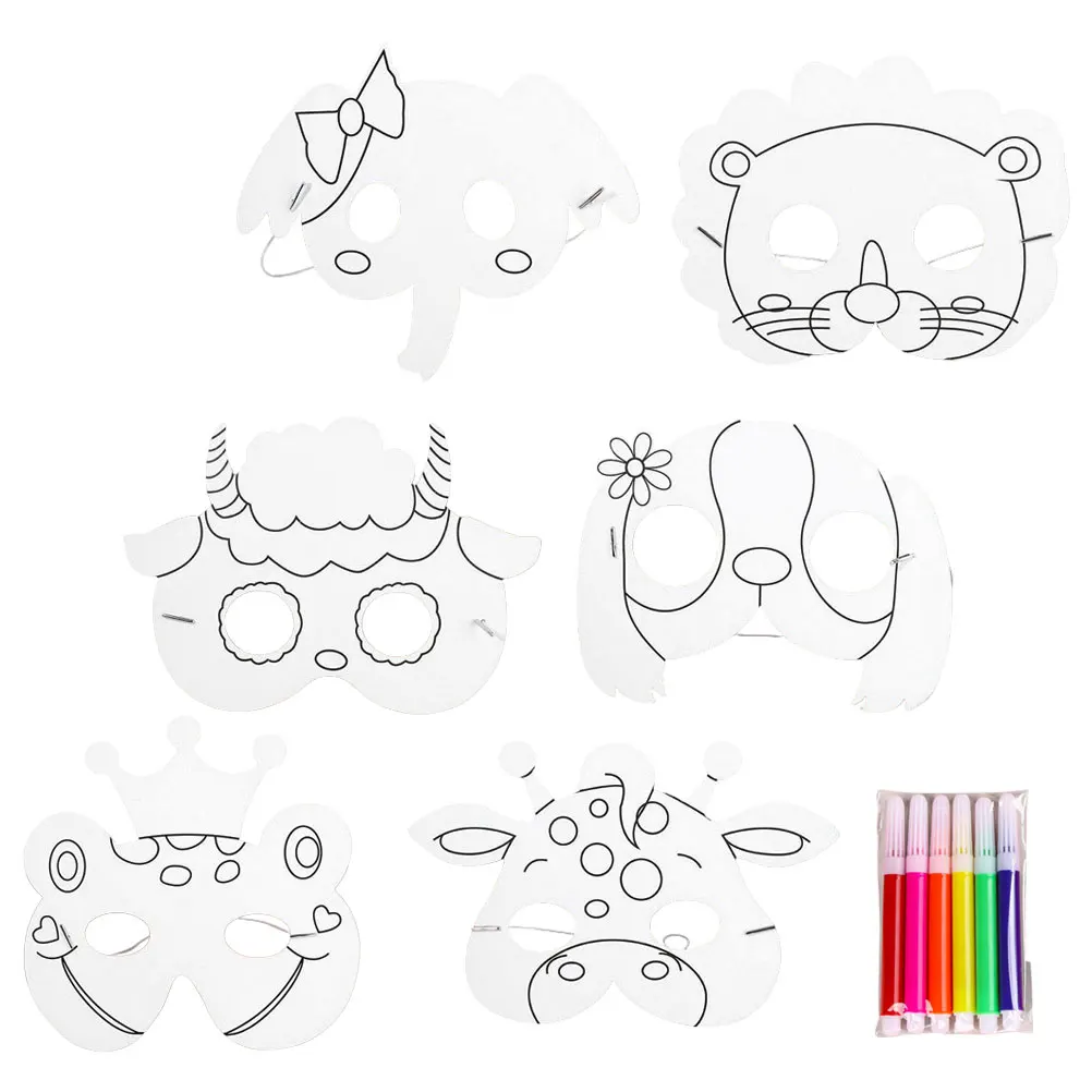 

1 set Blank Hand Face Coloring Kids Birthday Party Favors Animal Face Mask Party Favors Animal Mask Birthday Gifts Cartoon Toys