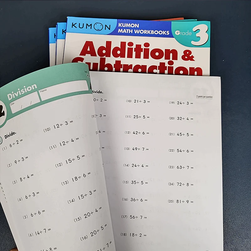 2/3 Book Kumon Calculation Math Workbooks English Book Math Problems Exercises Teaching Books Grade1-Grade4 For Age 6-10 Years