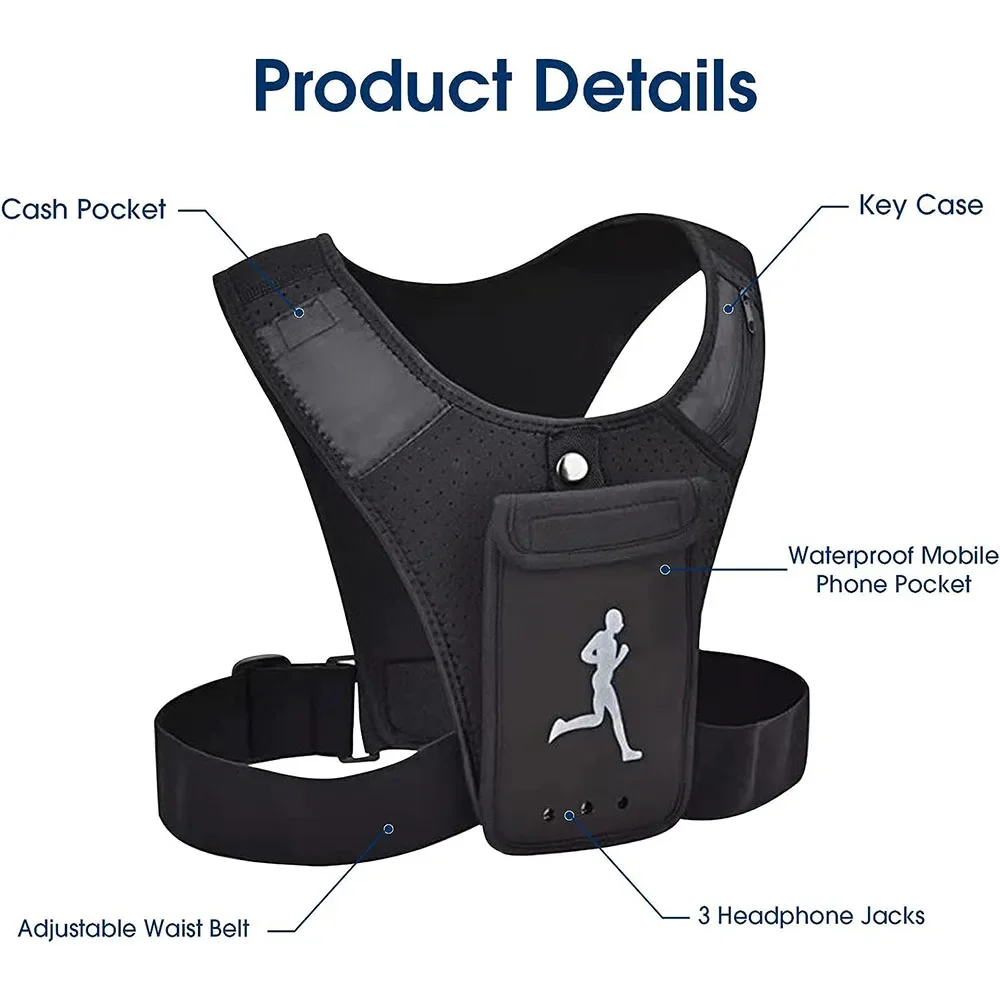 Adjustable Running Vest Phone Holder Breathable Reflective Vest with Chest Phone Holder Multi Pockets Mens Running Vest