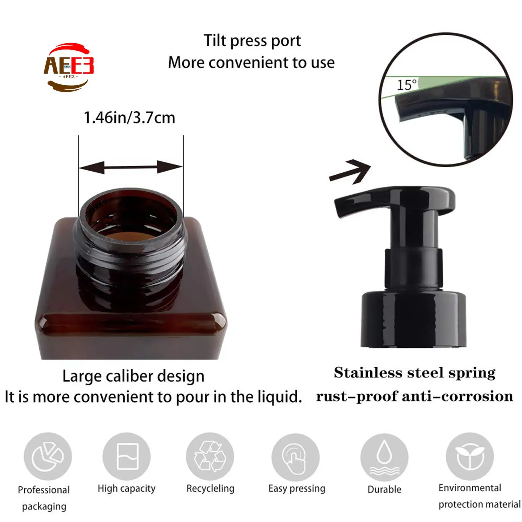 AEE3-8 Pack Foaming Soap Dispenser 15Oz Refillable Foam Liquid Hand Soap Empty Plastic Pump Bottle Container - Brown 450Ml