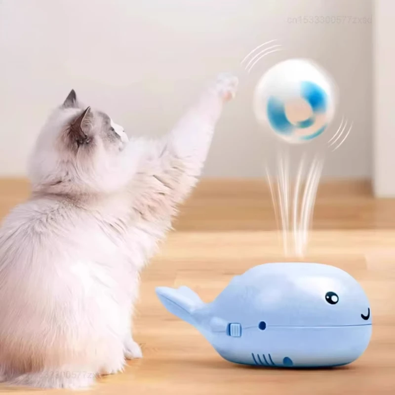  Interactive Cat Toys Electric Jet Floating Ball Cat Toy Whale Shaped Cat Toy Portable USB Mini Dual Function Fan Pet Toys