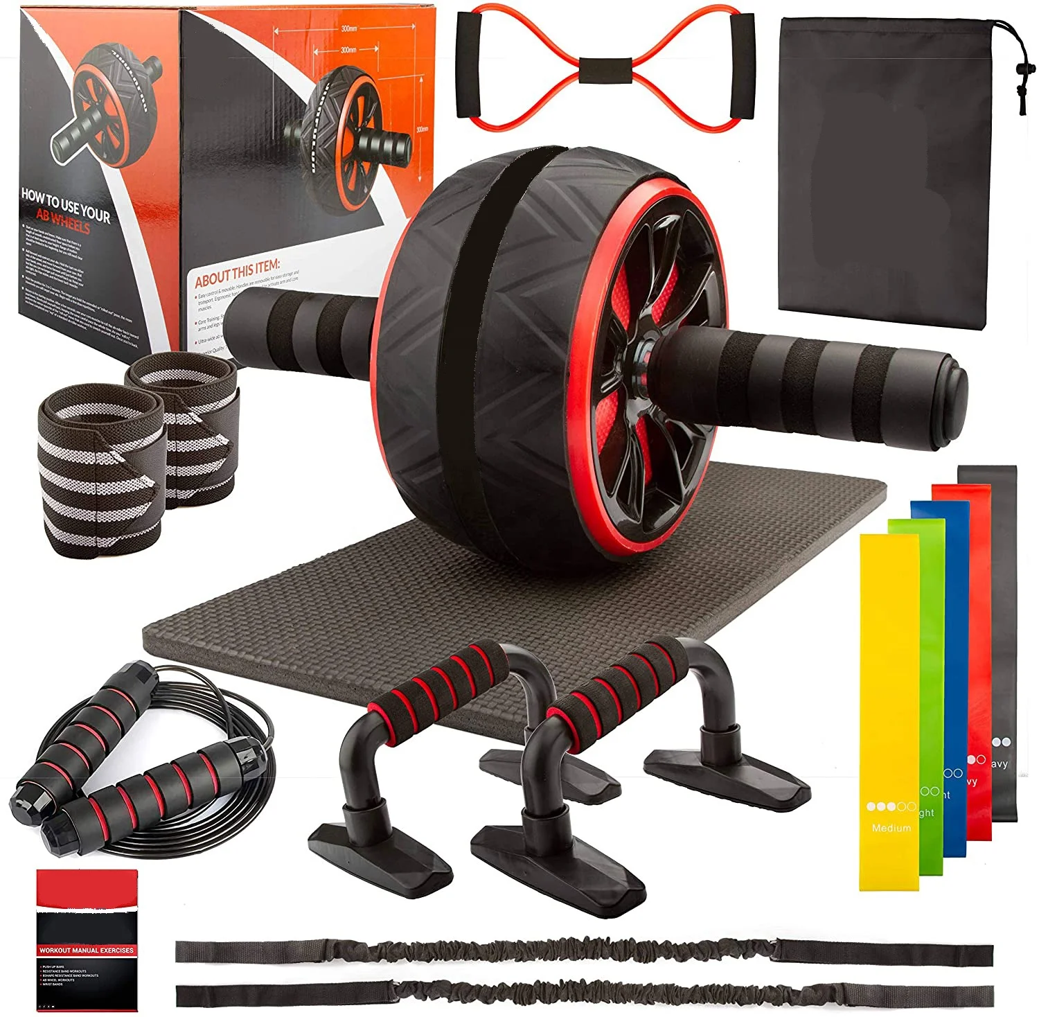 

17-in-1 Home Gym Set Workout Fitness Equipment Abdominal Exercise Muscle Training Abs Ab Wheel Roller With Mat