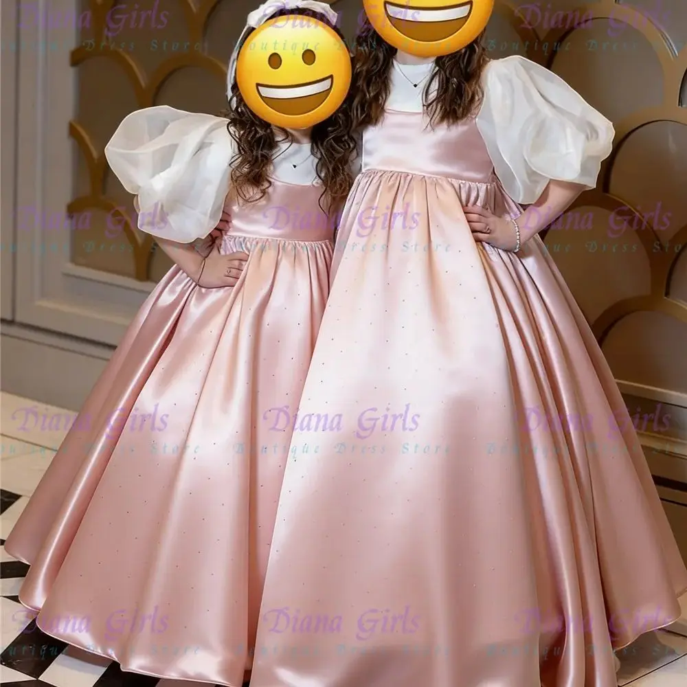 New Quality Flower Girl Dress Pink Two-piece Satin Fluffy With Exquisite For Girls Wedding Birthday Party Evening Ball Gown