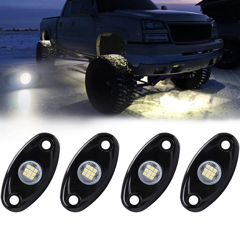 

4xLED Underglow Glow Rock Lights Underbody Neon Exterior Wheel Well Lights For ATV UTV SUV Offroad Car Truck Boat Trail Rig Lamp