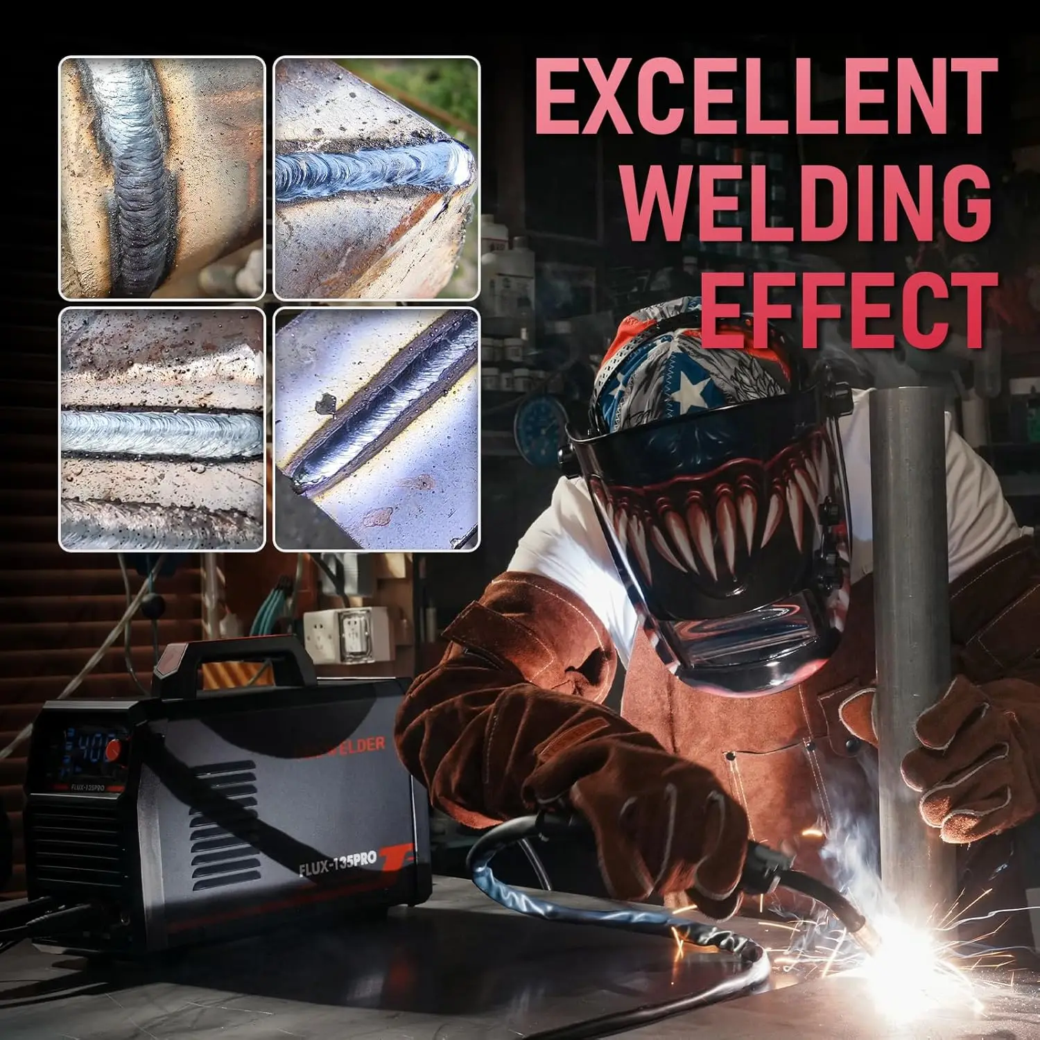 Soldador MIG de 135 amperios, soldador de núcleo de flujo de 110 V, máquina de soldadura con pantalla Digital LED grande 3 en 1 MIG/Lift TIG/Stick