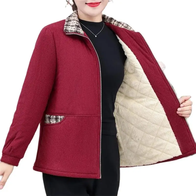 Mother Cotton-Padded Jacket Winter 2024New Plus Velvet Padded Coat Middle-Aged Elderly Women Leisure Plus Size Cotton Jacket