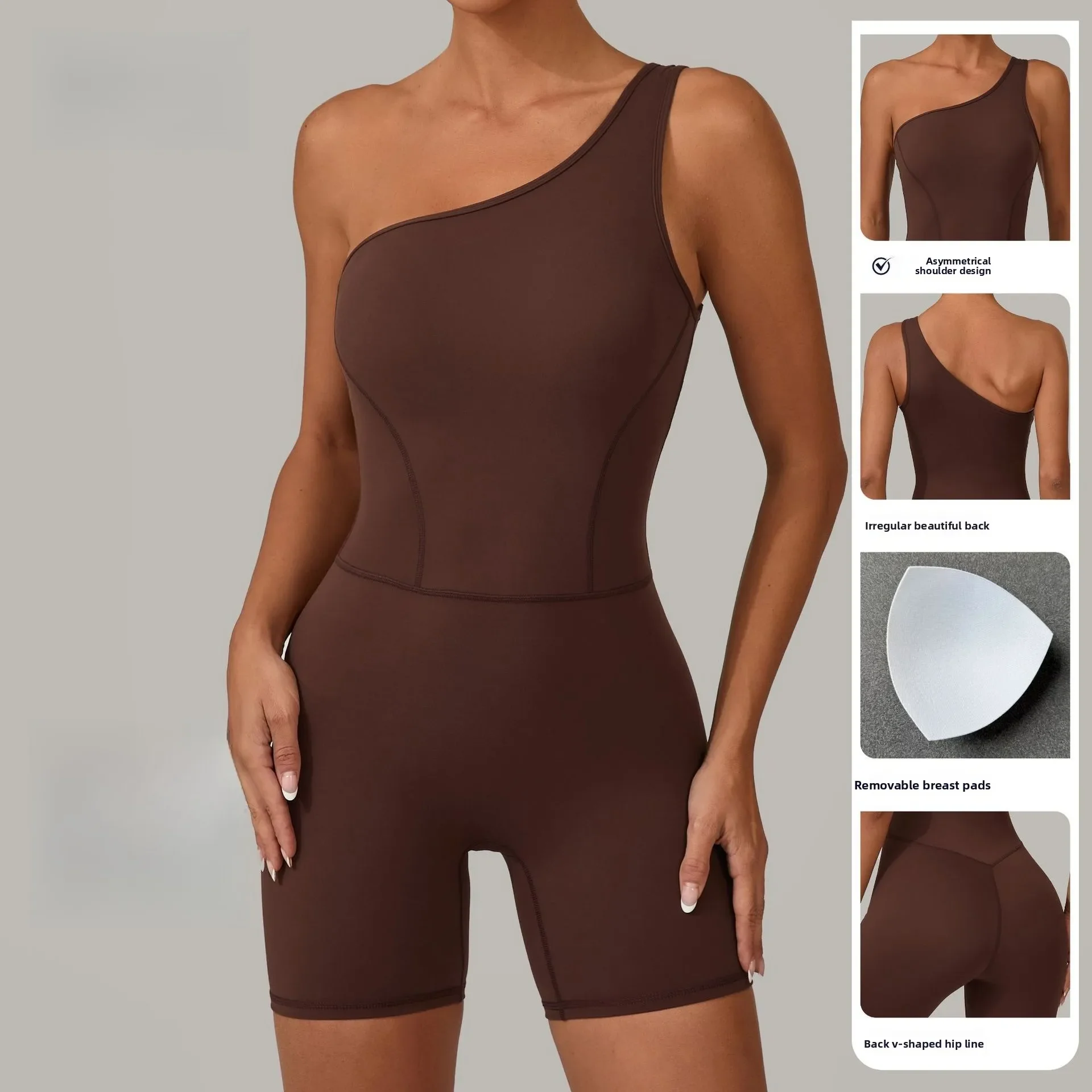 Summe Woman One-Shoulder Yoga Jumpsuit Butt-Lifting Tight-Fitting Sports Overalls Fitness Bodysuit Bare-Skin Feel for Women