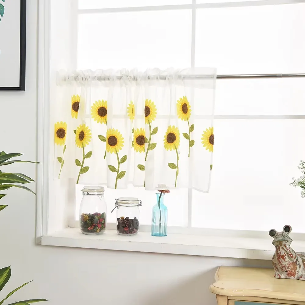 Lace Floral Embroidered Sheer Valance Curtain for Small Window/Kitchen 1 Panel Voile Curtain 39.4x19.7 Inch Window Drape Shades