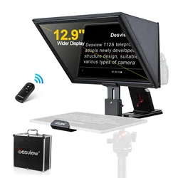 Desview T12S Teleprompter 12.9 inch Aluminium Alloy High Display Glass Teleprompters for iPad Tablet Smartphone for DSLR Camera