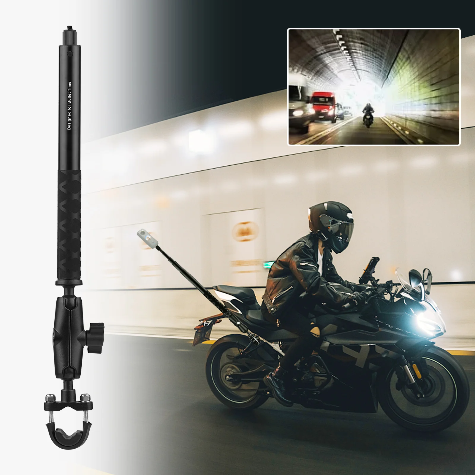 Motorcycle Bike Invisible Selfie Stick Handlebar Mount Bracket 28cm-115cm Adjustable with 1/4 Inch Screw for Insta360 Camera