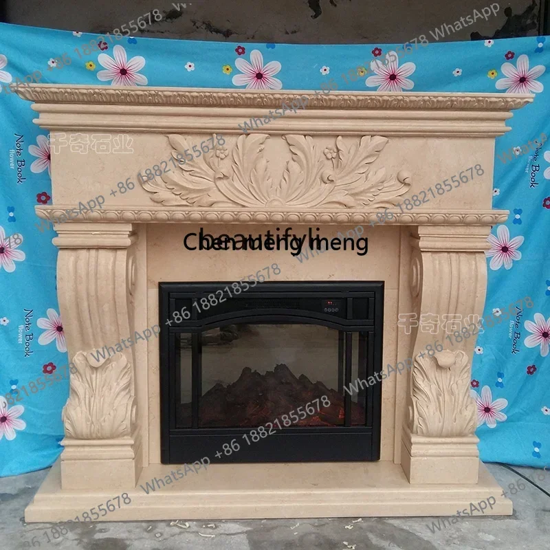 Z183 Marble mantel European stone carving fireplace background wall decorative cabinet ornament