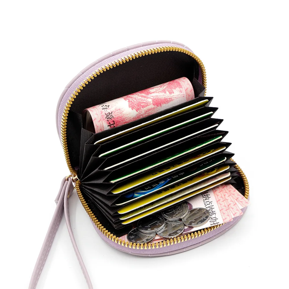 Women PU Leather Card Holder Daisy Embroidery Semi-circle Zipper Pouch Wrist Strap Mini Wallet Coin Purse Ladies Case