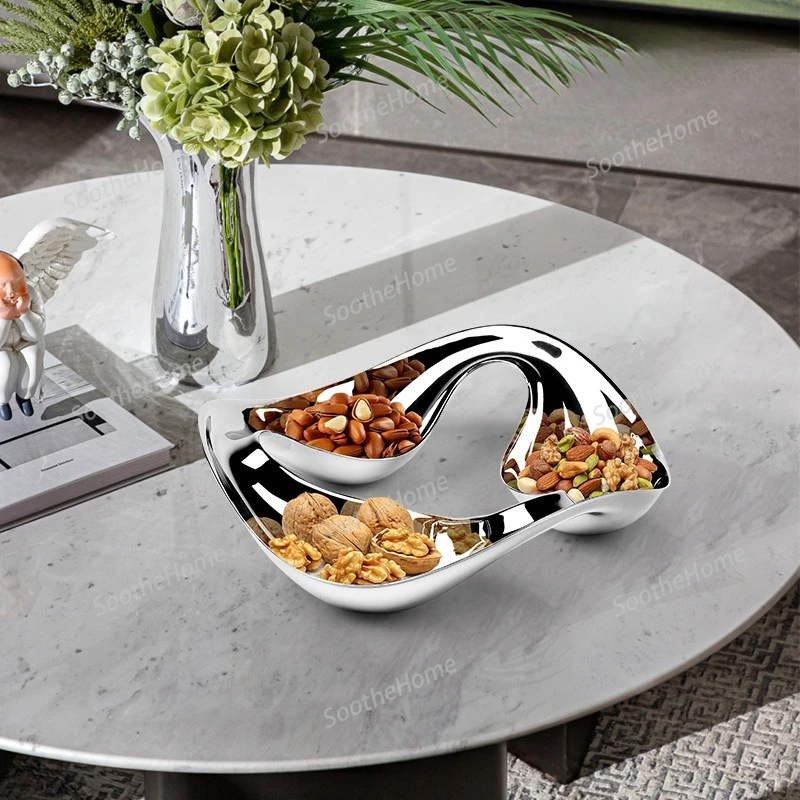 Stainless Steel Three-Slot Hollow Bowl - Snack Plate trinket dish snacks fruit holder