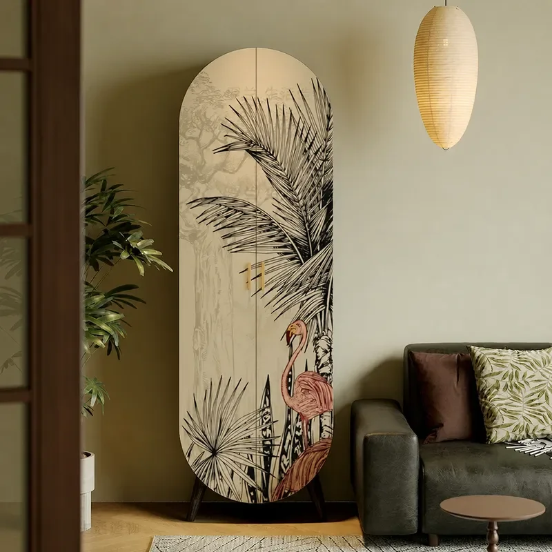 Flamingo Wine Cabinet Solid Wood Corner Storage Decorative Cabinet for Living Room Bedroom Household Integrated Storage Unit