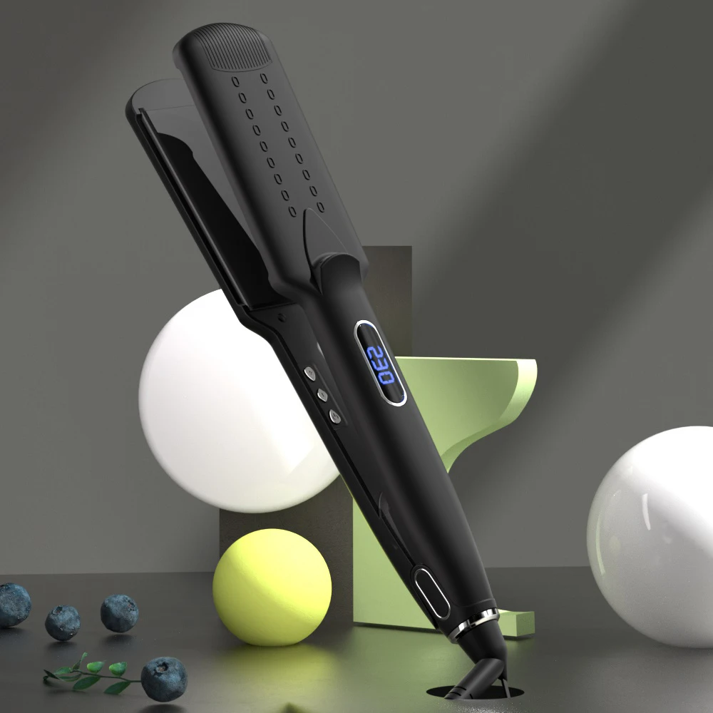 

2-in-1 Black Electric Hair Dryer Styler Multi-Functional Hot Air Comb Brush for Outdoor Hotel Use Curling Straightening LED