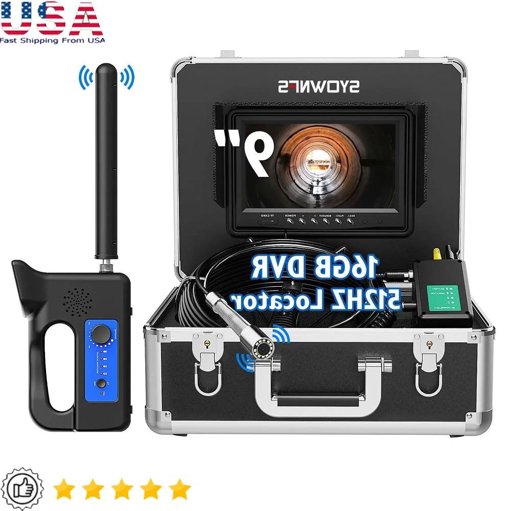 Self-Leveling Sewer Camera Locator 9'' IPS Monitor IP68 100FT Pipe Inspection DVR 1080P HD Waterproof Probe Adjustable LEDs