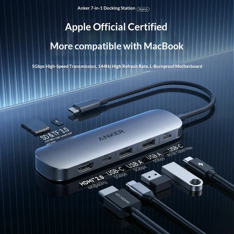 Anker 7-In-1 Usb-C Docking Station Multiport Laptop Hub With Display Output Usb Ports Splitter And 100w Pd Fast Charging Hub
