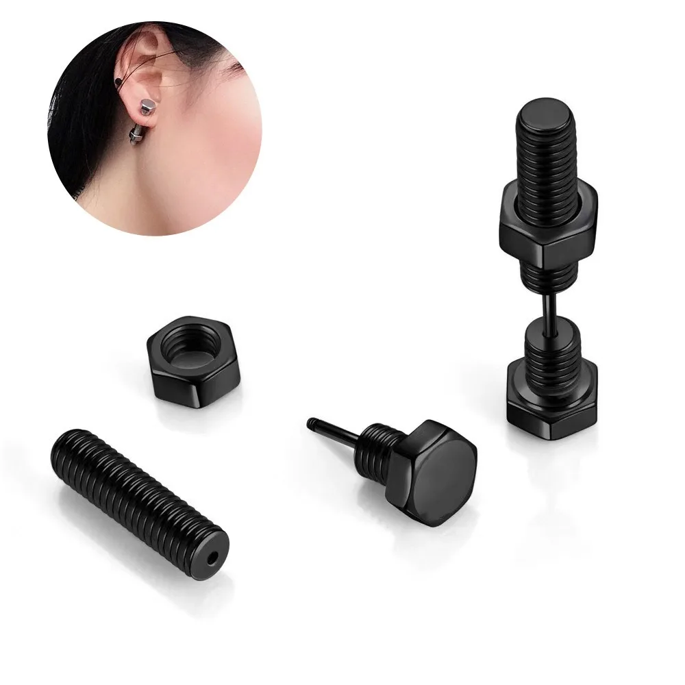 1 pair Trendy Fashionable Personalized Stainless Steel Hexagonal Screw Earrings American-Style Halloween Piercing Jewelry