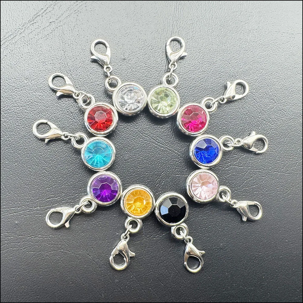 20 nowych moda nudny posrebrzany okrągły Charms z klamrami homara mieszane kryształ 11x15mm