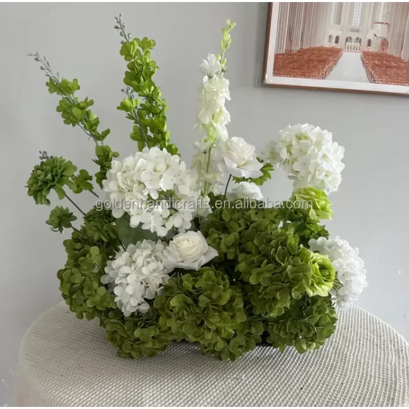 Bohemian Wedding Arch Green White Artificial Flower Background Post Decoration New Design Floral Arrangement for Ceremony