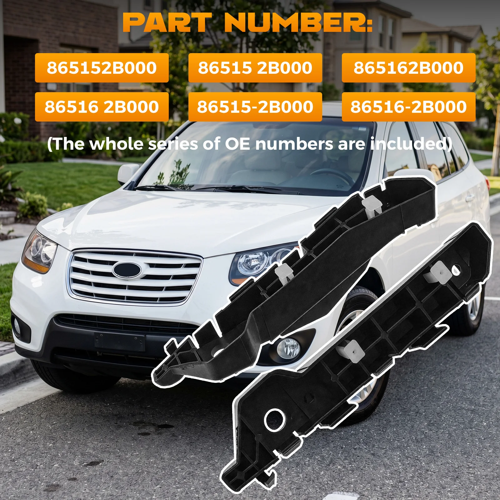 Left Right Front Bumper Mounting Support Bracket  for Hyundai Santa Fe 2007-2009 Plastic Black 86515-2B000 86516-2B000