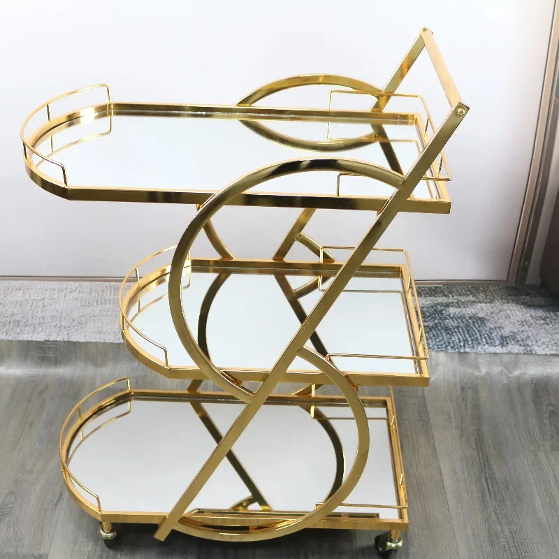 Dining car three-layer wine cart European high-end trolley rack storage car glass
