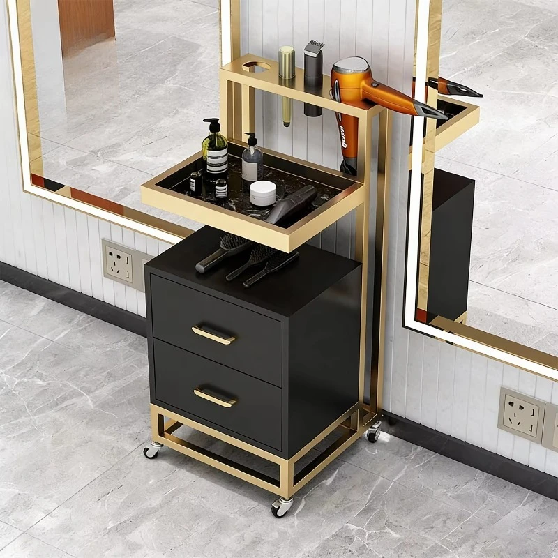Modern High Quality Metal Commercial Salon Trolley with 4-Wheel Storage Cart for Barbershop Beauty Salon & Workshop Use