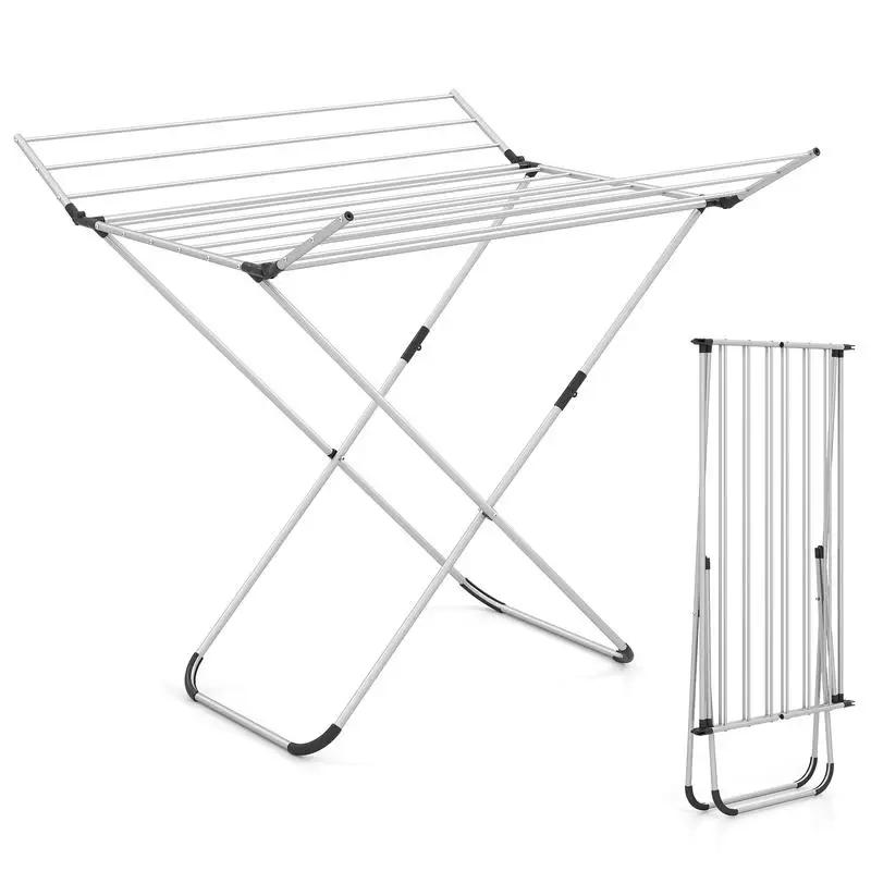 Folding Aluminum Clothes Drying Rack with 2 Side Wings